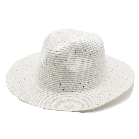 Cappello Fedora Di Paglia Con Paillettes Da Donna Tesa Larga Estate Spiaggia Protezione Solare Traspirante Vacanze Stile Panama Intrecciato