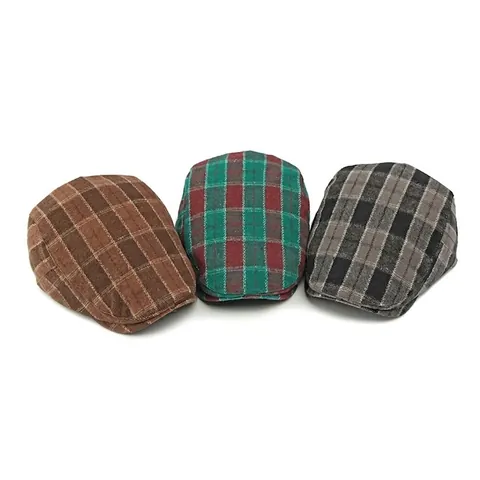 Vintage Plaid Flat Cap Cotton British Retro Adjustable Ivy Hat For Men And Women Classic Checkered Newsboy Style