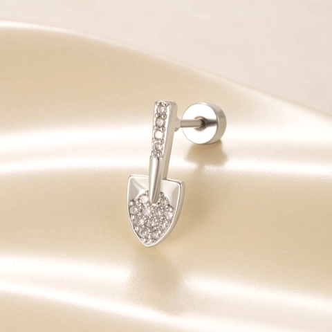 Schaufel Stecker Ohrring Knorpel Piercing Titanstahl Kupfer Zirkon Schraubverschluss Silber Schmuck Einzigartig