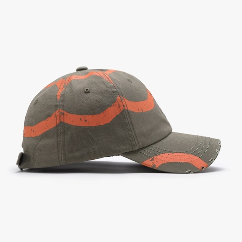 Cappello Da Baseball Cotone Distressed Bordi Consumati Stampa Grafica Traspirante Regolabile Parasole Vintage Streetwear