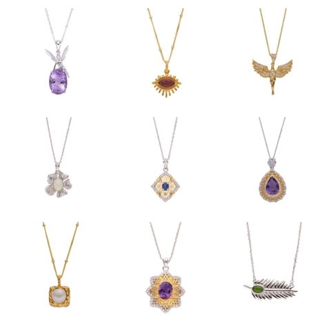 Collana con Ciondolo in Argento Sterling 925 e Pietre Preziose Naturali Ametista Opale Topazio Perla d'Acqua Dolce Fiore Foglia Angelo Occhio Gioielli