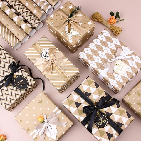 Gift Wrapping Paper Kraft Art Paper Geometric Pattern For Birthday Holiday Celebration Modern Minimalist Design