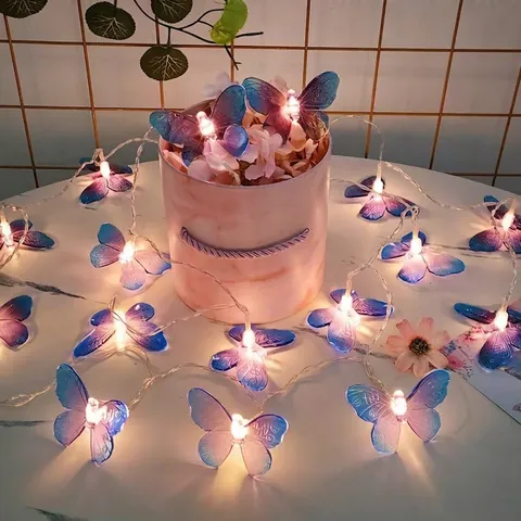 Transparent Butterfly LED String Lights Plastic Gradient Colorful Fairy Lights For Christmas Wedding Party Courtyard Home Decor