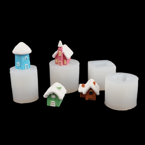 Molde Silicona Mini Casa Decoración Pasteles Velas Aromaterapia Chocolate Yeso Resina Epoxi Estilo Casa De Nieve 3D