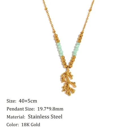 Stainless Steel 18K Gold Plated Coral Branch Necklace And Bracelet Green Natural Stone Beads Jewelry For Women