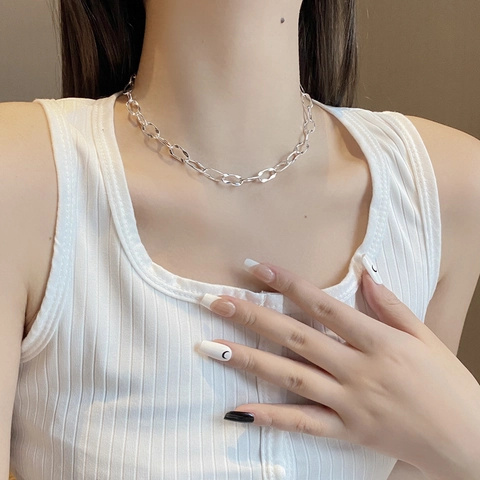 Minimalist 925 Sterling Silver Geometric Necklace For Women Ins Style Long Loop Chain Elegant Clavicle Chain Jewelry Gift