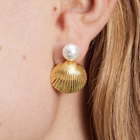 Eleganti Orecchini Di Künstliche Perle A Forma Di Conchiglia Acciaio Inossidabile Placcato Oro Gioielli Da Spiaggia Marini Da Donna