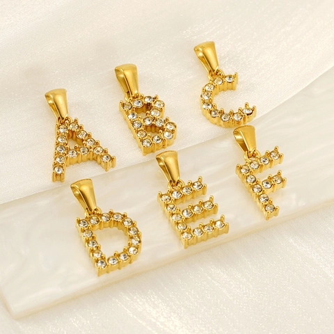 Collier Pendentif Lettre Initiale Acier Inoxydable 304 Plaqué Or 18K Zircon Bijoux Mode Femmes Polyvalent