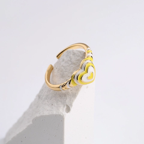 Anello Aperto Regolabile In Smalto A Cuore Sovrapposto Rame Placcato Oro 18K Gioielli Vintage Goccia D'olio Colorati