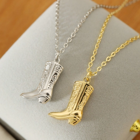 Collana Con Pendente Stivale Da Cowboy Western Rame Retro Stile Hip Hop Gioielli Personalizzati Per Donne