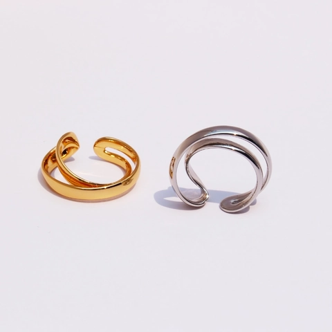 Double Layer Irregular Adjustable Open Ring Brass Gold Plated Minimalist Geometric Finger Jewelry For Women