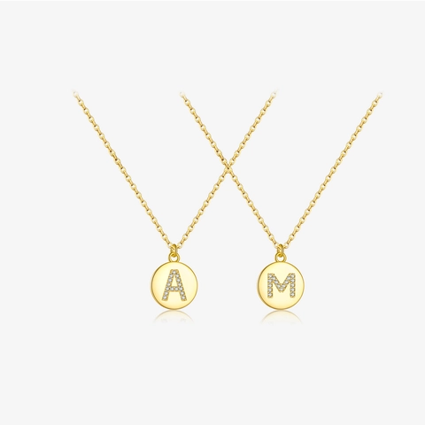 Collar Con Colgante Redondo Alfabeto Inglés de Plata de Ley 925 Minimalista Oro Blanco Color Oro Diamante de Imitación Incrustado Joyería Regalo Para Mujeres