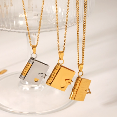 Book Locket Pendant Necklace Openable Love Letter Stainless Steel Heart Star Jewelry For Women