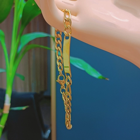 Minimalistische ID Armband Met Gebogen Bar 304 Roestvrij Staal Figaro Ketting 18K Verguld Sieraden Voor Dames Heren