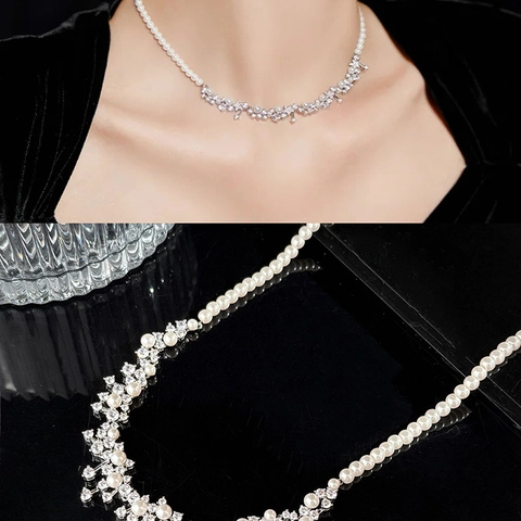 Collana Choker Di Künstliche Perle Elegante Con Grappolo Di Stelle In Zircone Placcato Rame Gioielli Di Lusso Da Donna