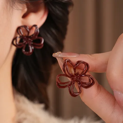 Zilveren Naald Olie Druppel Holle Bloem Oorbellen Studs Voor Vrouwen Vintage Mode Persoonlijkheid Oor Sieraden