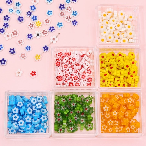 Glass Millefiori Flower Beads Flat Plum Blossom Loose Beads For Handmade DIY Bracelet Necklace Accessories Colorful Lampwork