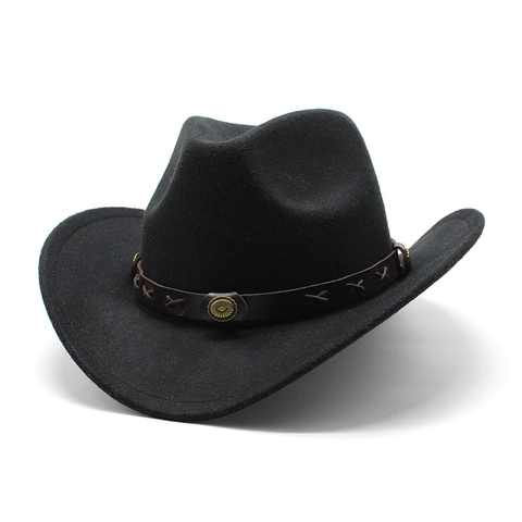 Westerse Cowboyhoed Wollen Vilt Fedora Vintage Brede Rand Leren Band Klinknagels Zonbescherming Voor Mannen Vrouwen Jazz Cap