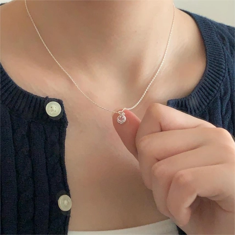 Collana Con Pendente Viso Sorridente In Argento Sterling 925 Minimalista Elegante Zircone Gioielli Da Donna