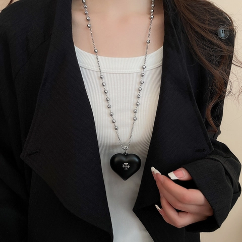 Collana Con Ciondolo Cuore Croce Perla Artificial Legno Lega Resina Cordino In Pelle Gothic Boho Y2K Gioielli Donna