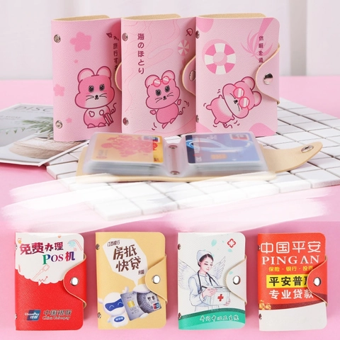 Cute Cartoon PU Leather Card Holder With Multi Slots And Snap Button Closure Portable Mini Wallet For Women Students
