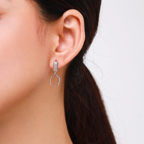 925 Sterling Silver Geometric Drop Earrings For Women Irregular Circle Rectangular Minimalist Jewelry Chic Gift Silver