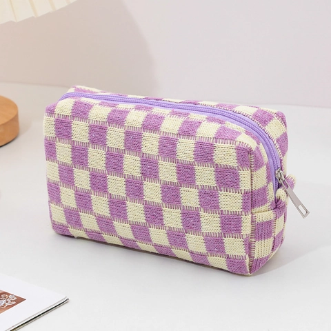 Schaakbord Gebreide Cosmetische Tas Draagbare Reis Toilettas Grote Capaciteit Make-Up Organizer Ritssluiting Zacht