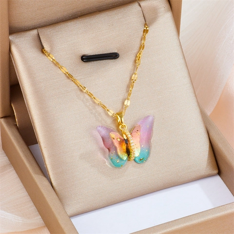 Collana Con Pendente A Farfalla Acciaio Inossidabile Placcato Oro Zirconia Scintillante Catena Clavicola Gioielli Di Moda Donna