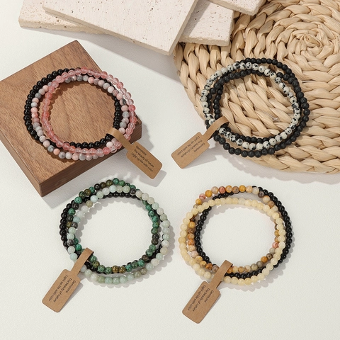 Natural Stone Beaded Bracelets Agate Tiger Eye Lava Rock Hematite Elastic Handmade Bohemian Jewelry For Women