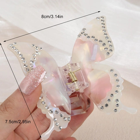 Pince À Cheveux Papillon Acétate Strass Grande Pince À Cheveux Accessoire De Coiffure Élégant Pour Femmes Filles