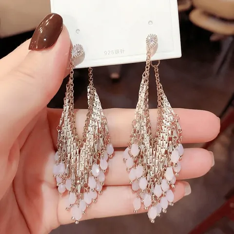 Vintage Wassertropfen Quasten Ohrringe Glasperlen Legierungskette Mit 925 Sterling Silber Ohrstecker Eleganter Schmuck Für Damen