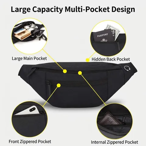 Wasserdichte Nylon Gürteltasche Mit Kopfhörerloch Mehreren Taschen Verstellbarem Gurt Für Outdoor Sport Laufen Wandern Reisen Unisex