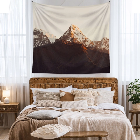 Arazzo Da Parete Poliestere Tramonto Montagna Innevata Paesaggio Montagna Dorata Sfondo Decorazione Camera Da Letto Soggiorno Stile Boho