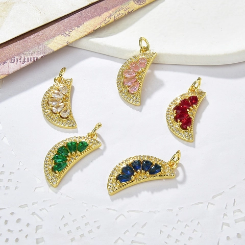 Collier Pendentif Tranche De Fruit En Cuivre Avec Zircone Cubique Forme Pastèque Citron Plaqué Or 18K Pour Femmes