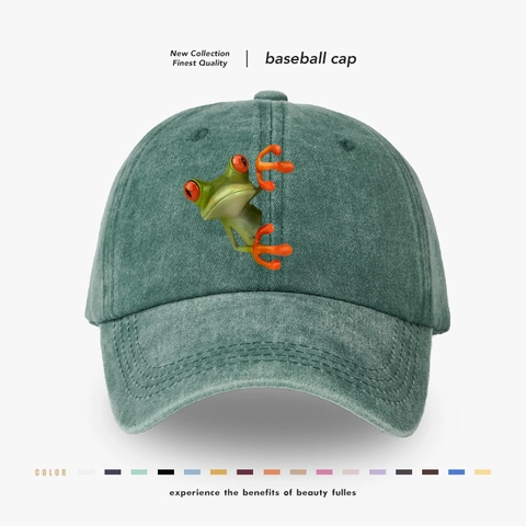 Washed Cotton Baseball Cap 3D Rotaugenlaubfrosch Druck Vintage Distressed Sonnenhut Für Herren Damen
