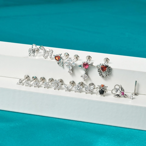 Threadless Roestvrij Stalen Labret Studs Zirconia Vlinder Hart Slang Schorpioen Kruis Piercing Oorbellen Kraakbeen Sieraden