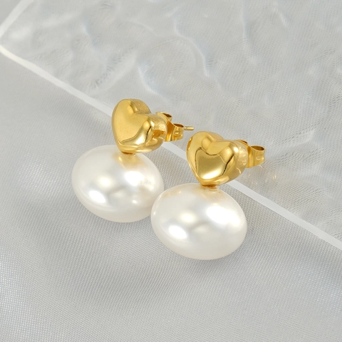 Herz Künstliche Perlen Ohrstecker Vintage Elegant Vergoldet Edelstahl Schmuck Für Damen Leichter Luxus Modisch