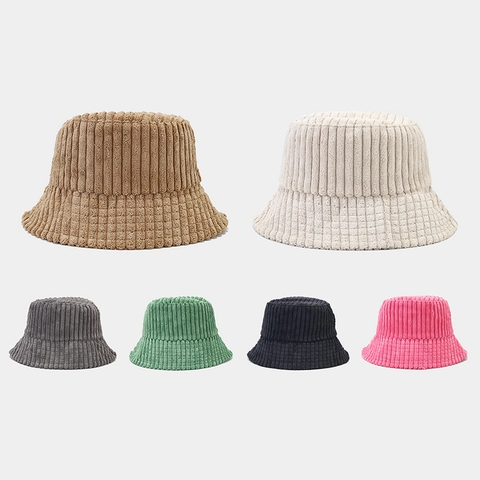 Sombrero De Pescador De Pana Retro Color Sólido Rayas Grueso Cálido Para Mujeres Hombres Informal Exterior Invierno