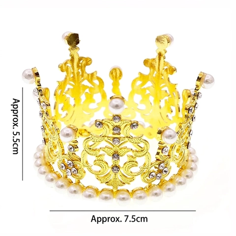 Elegante Mini Corona Tiara Redonda Para Niñas Aleación Diamante De Imitación Perla Artificial Estilo Barroco Fiesta Cumpleaños Boda Decoración Pasteles