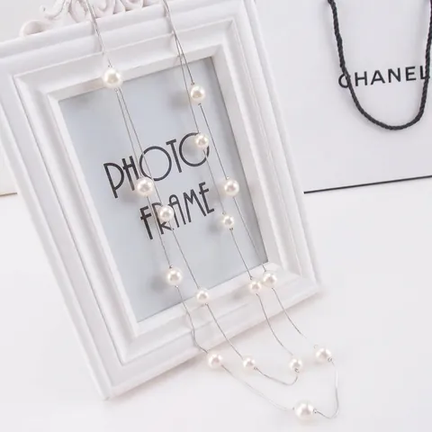 Lange Faux Künstliche Perlenkette Doppellagig Legierung Mehrreihig Pulloverkette Eleganter Schmuck Accessoires Für Damen Vintage Stil