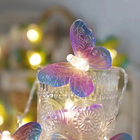 Transparent Butterfly LED String Lights Plastic Gradient Colorful Fairy Lights For Christmas Wedding Party Courtyard Home Decor