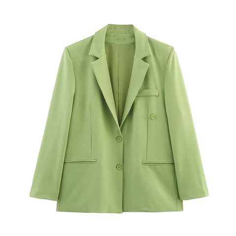 Blazer Y Pantalones De Pierna Ancha Para Mujer Verde Claro Poliéster Casual Suelto Moda Oficina Streetwear Profesional