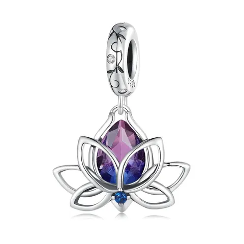 Lotus Pendant Charm 925 Sterling Silver Gradient Purple Blue Water Drop Zircon For DIY Bracelet Necklace