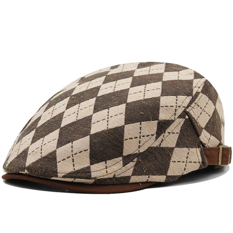 Coppola Piatta Rétro Argyle Stile Britannico Vintage Motivo Diamante Misto Cotone Regolabile Per Uomini Donne