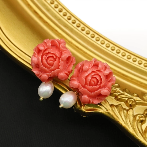 Boucles D'oreilles Pendantes Fleurs Vintage Künstliche Perle Naturelle Pierre Gemme Style Ethnique Avec Tige En Argent 925