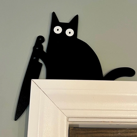 Schwarze Katze Mit Messer Dekoration Pappelholz Türrahmen Ecke Halloween Lustige Silhouette Gruselig Home Ornament