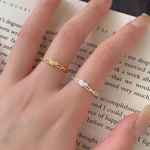 Anillo De Corazón De Plata De Ley 925 Minimalista Ajustable Diseño De Cadena Joyería Dulce Para Mujeres