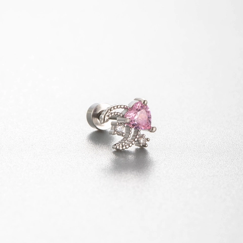 Pink Zircon Heart Cherry Cartilage Stud Earrings Titanium Steel Screw Back Piercing Jewelry For Women Girls