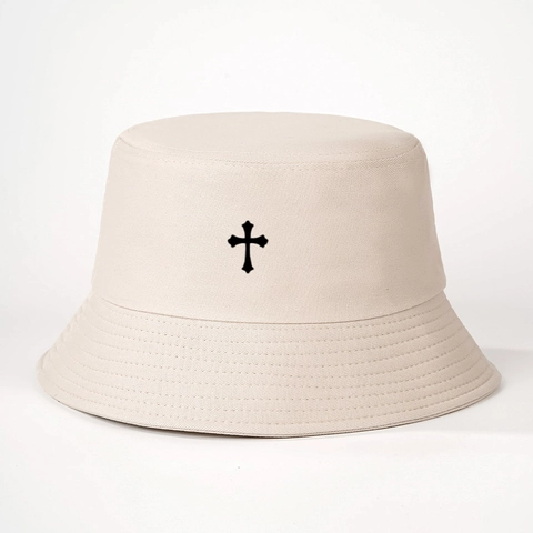 Cappello Alla Pescatora Unisex Cotone Poliere Protezione Solare Aperto Estate Ricamo Croce Gotico Moda Streetwear
