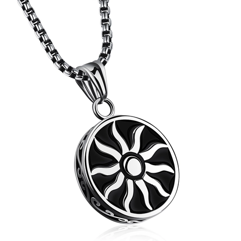 Collar Con Colgante De Tótem De Sol Redondo Acero Inoxidable Joyería Hip Hop Retro Para Hombres Con Cadena De Caja